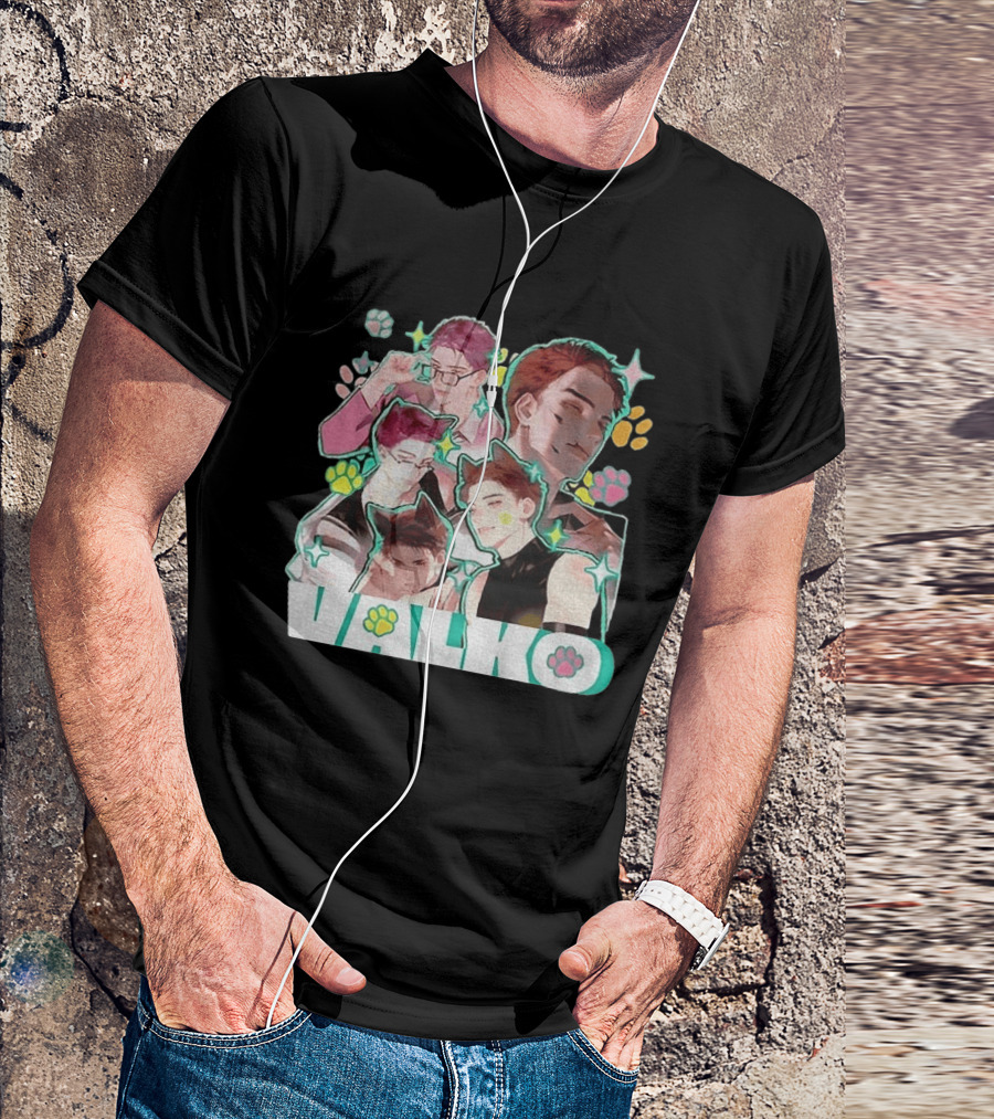 Valko Anime Characters And Colorful Paw Prints T-Shirt