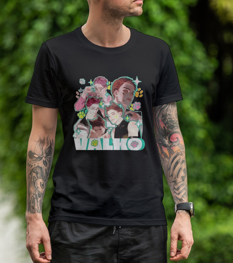 Valko Anime Characters And Colorful Paw Prints T-Shirt