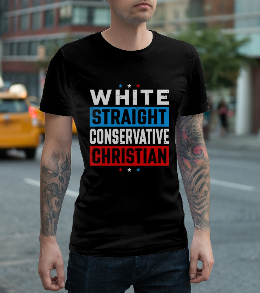 White Straight Conservative Christian Patriotic Stars Blue Red T-Shirt