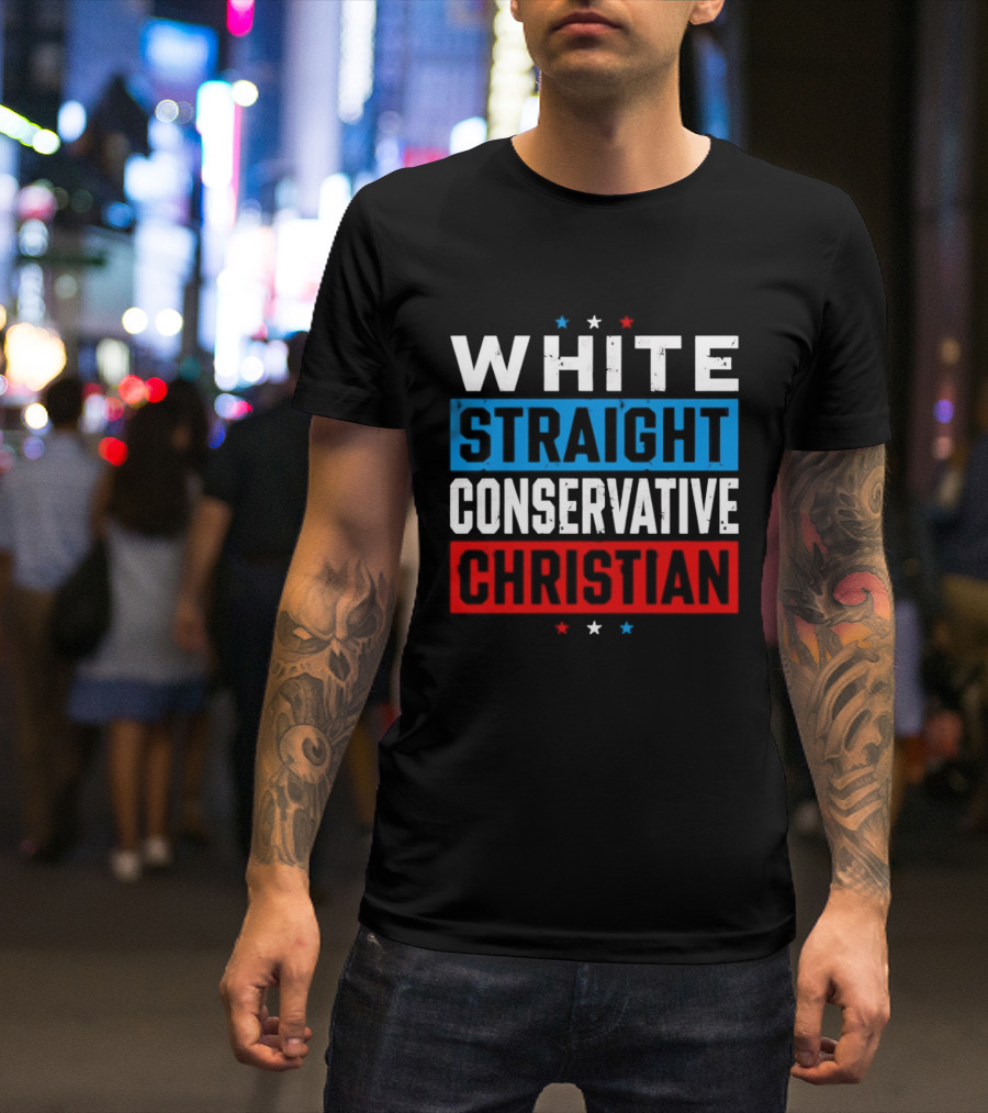 White Straight Conservative Christian Patriotic Stars Blue Red T-Shirt
