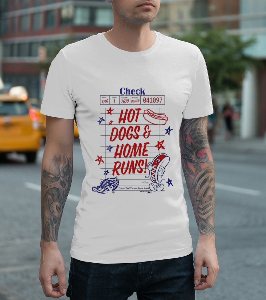 Akron RubberDucks Hot Dogs & Home Runs Restaurant Check T-Shirt
