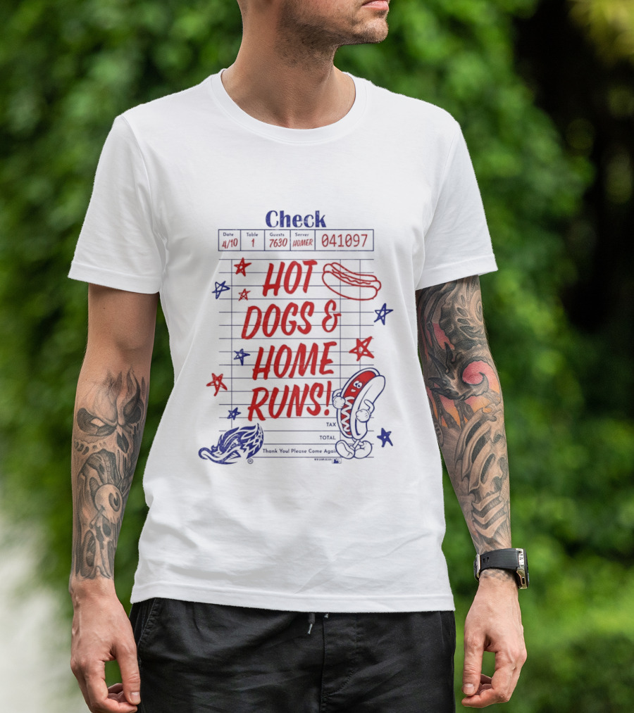 Akron RubberDucks Hot Dogs & Home Runs Restaurant Check T-Shirt