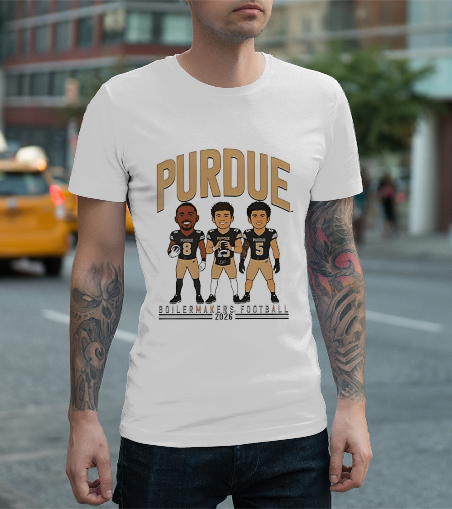 Purdue Boilermakers Football 2026 Three Cartoon Players T-Shirt