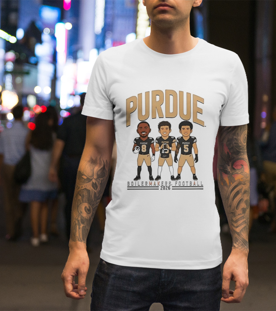Purdue Boilermakers Football 2026 Three Cartoon Players T-Shirt