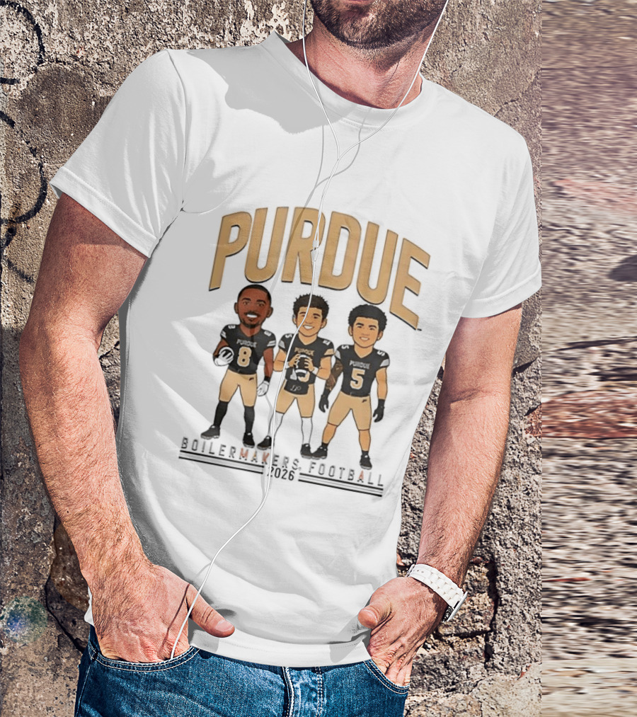 Purdue Boilermakers Football 2026 Three Cartoon Players T-Shirt
