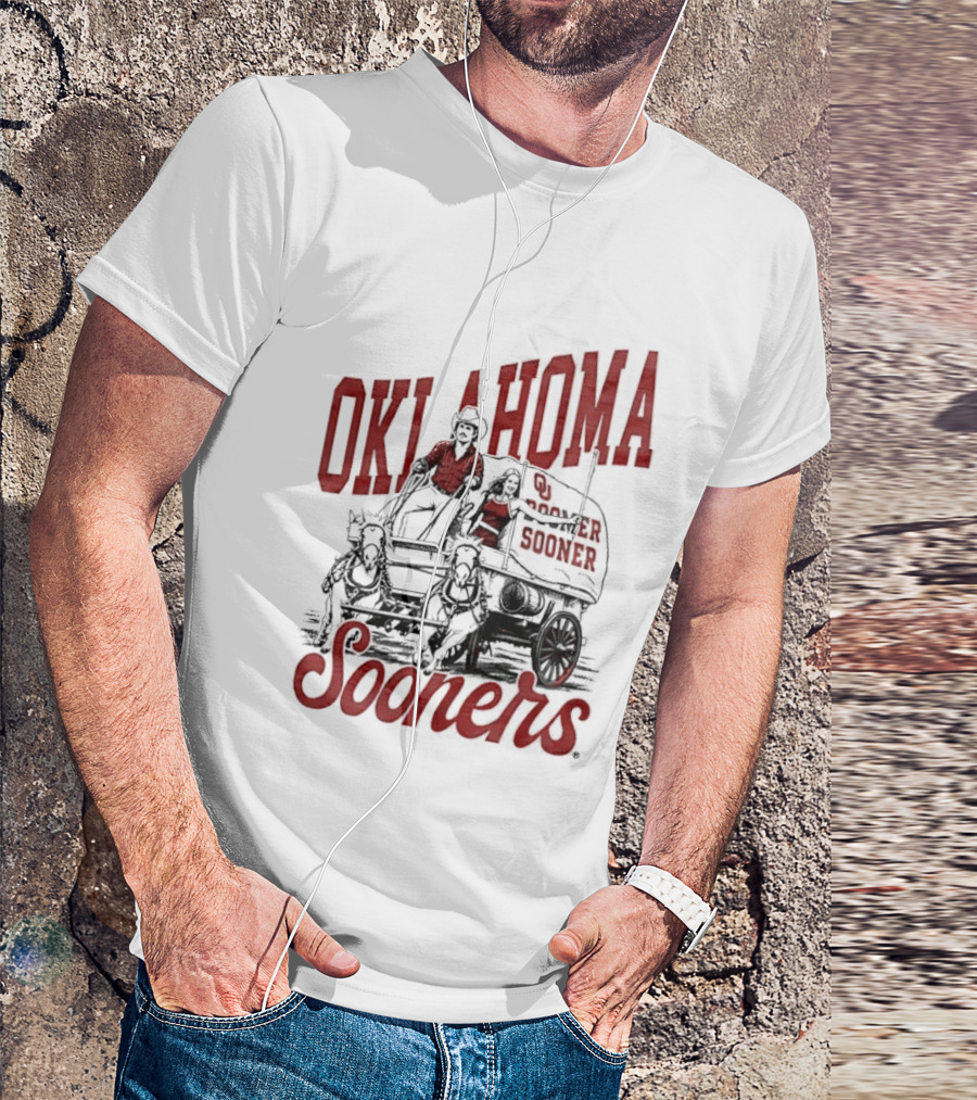Oklahoma Sooners Boomer Sooner Horse Drawn Wagon T-Shirt