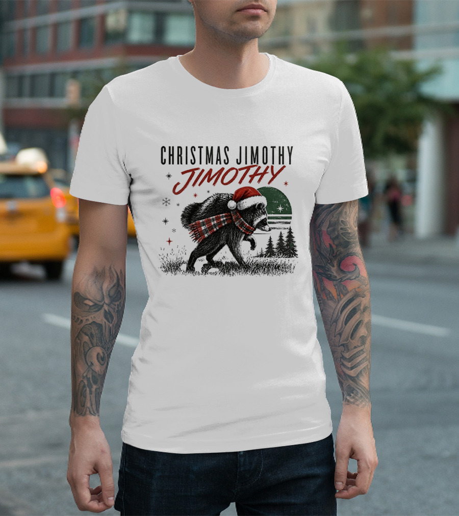 Christmas Jimothy Raccoon Holiday Trash Panda Santa Hat Festive Scarf T-Shirt