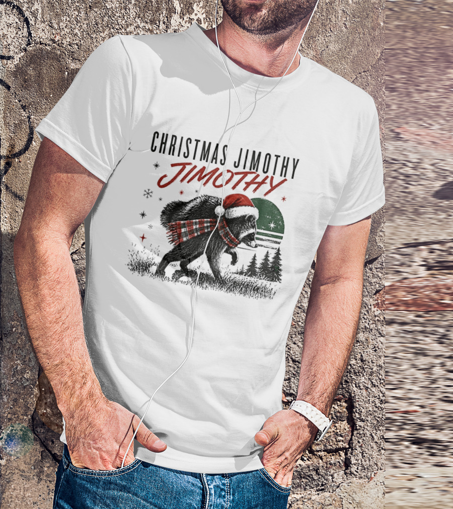 Christmas Jimothy Raccoon Holiday Trash Panda Santa Hat Festive Scarf T-Shirt