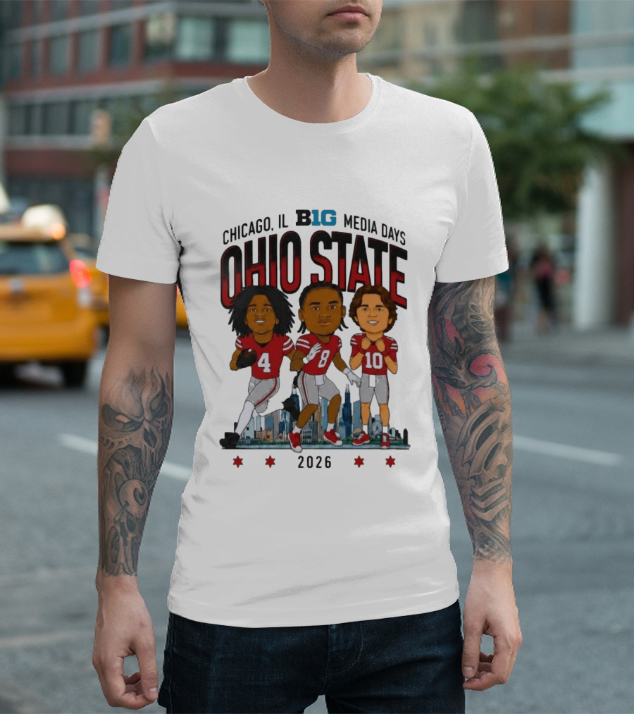 Ohio State Buckeyes Chicago IL B1G Media Days 2026 Caricatures T-Shirt