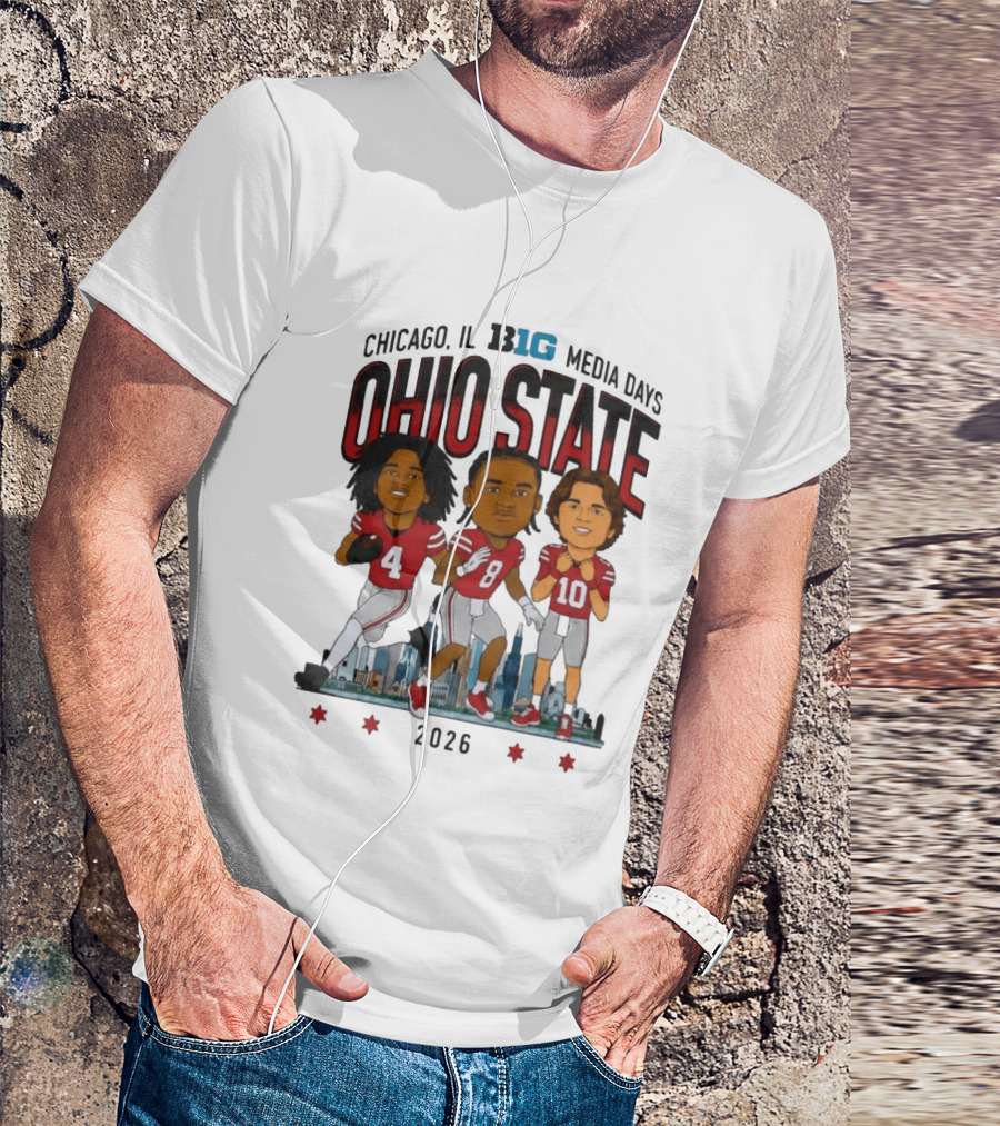 Ohio State Buckeyes Chicago IL B1G Media Days 2026 Caricatures T-Shirt