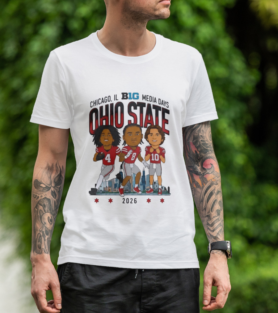 Ohio State Buckeyes Chicago IL B1G Media Days 2026 Caricatures T-Shirt