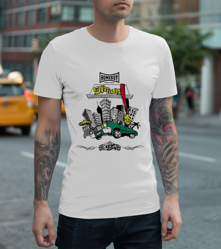 Homeboy Skrun Teddy Bear Driving City 5k Run Streetwear Adventure T-Shirt