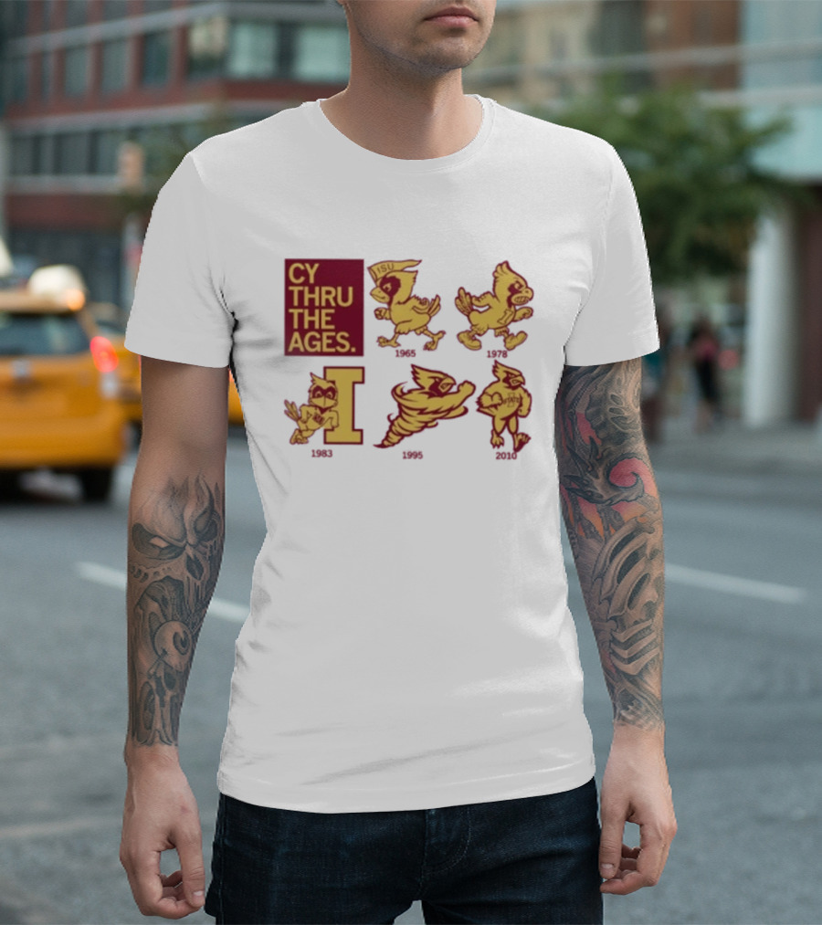 Iowa State Cyclones CY Thru The Ages Mascot Evolution Logos 1954 1972 1995 2008 T-Shirt