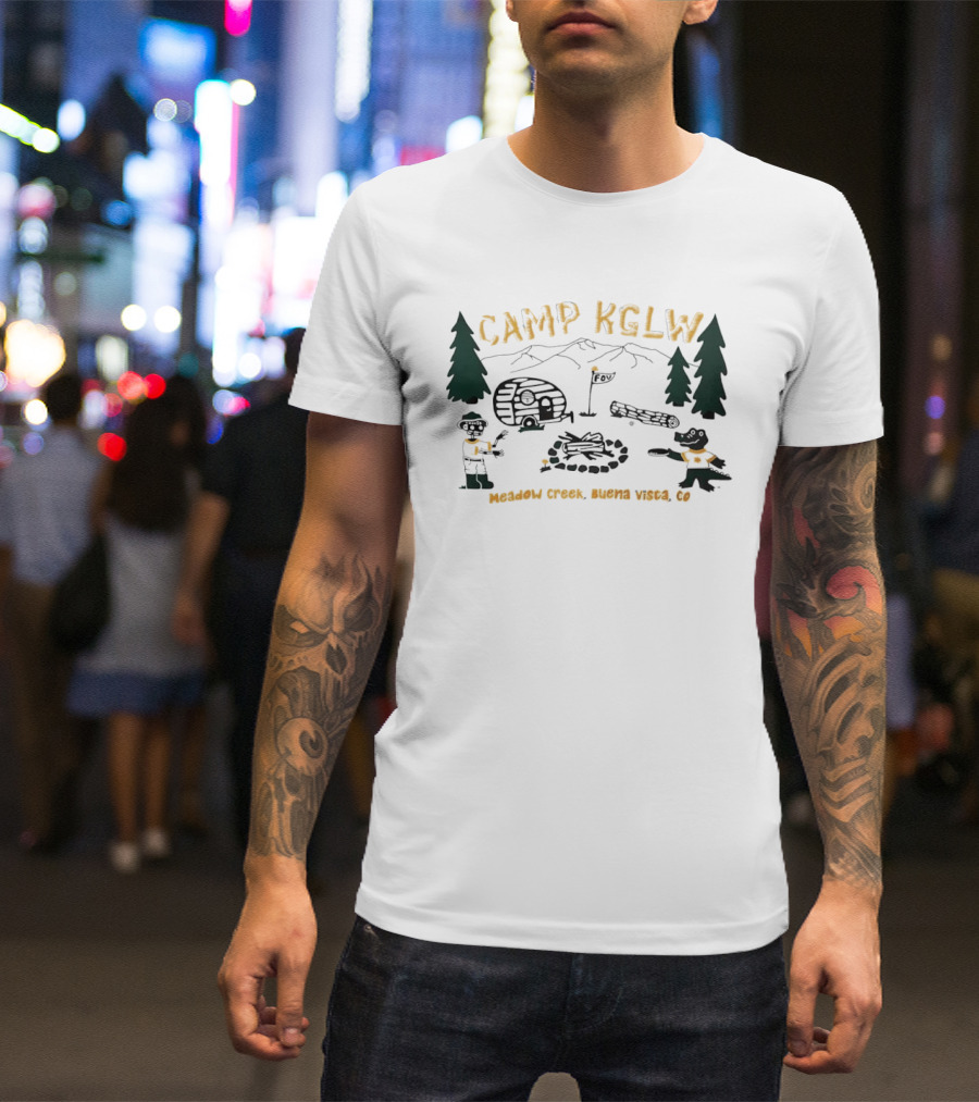 Camp KGLW Meadow Creek Buena Vista CO Skeleton Gator Camping Disc Golf T-Shirt