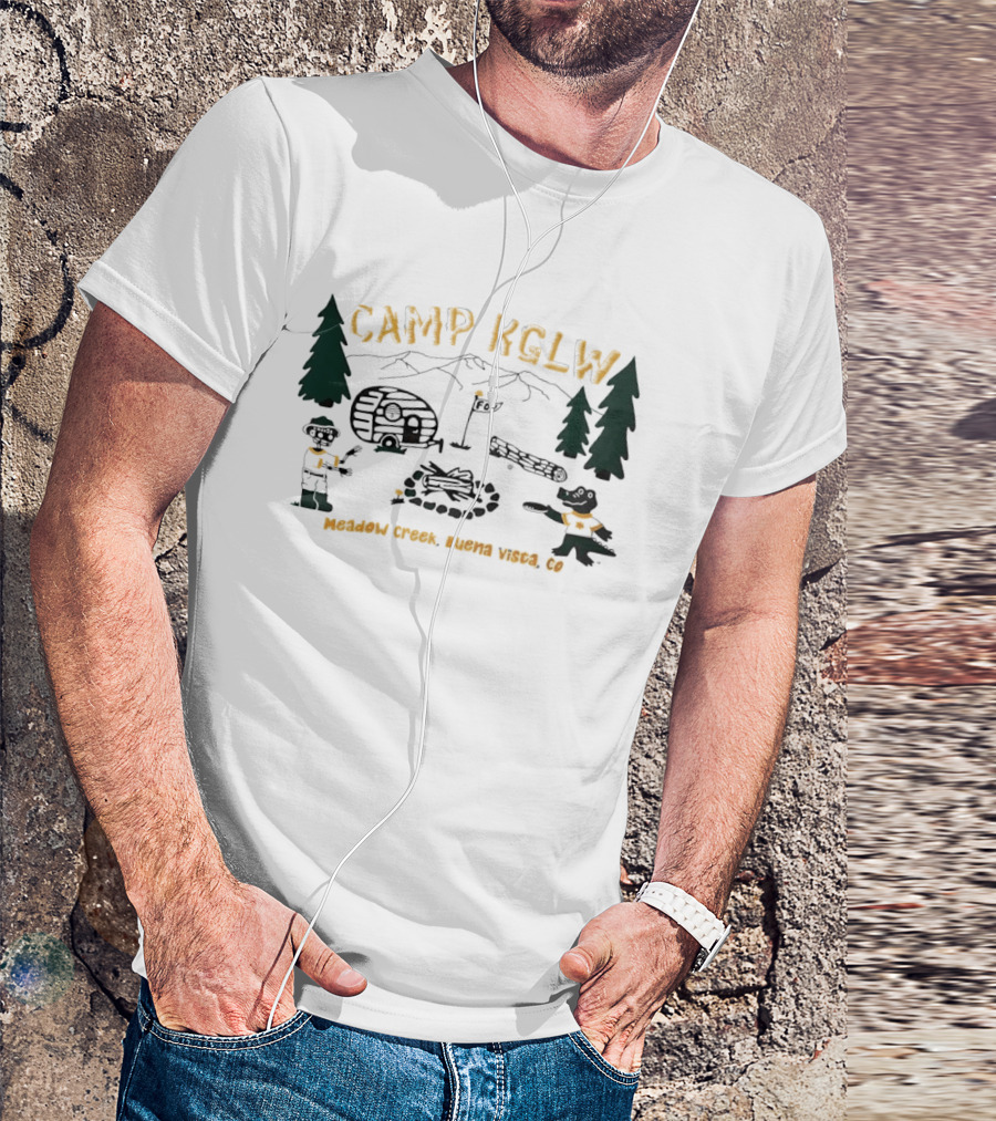 Camp KGLW Meadow Creek Buena Vista CO Skeleton Gator Camping Disc Golf T-Shirt