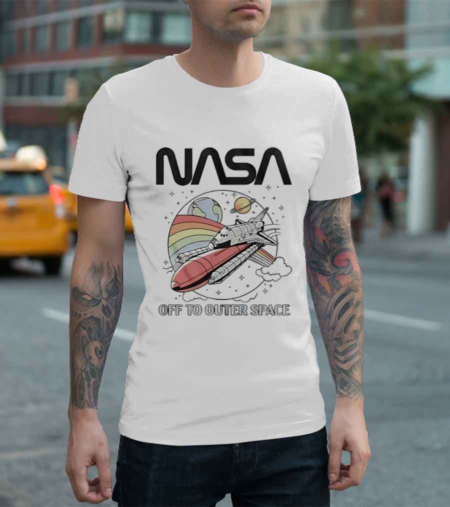 NASA Off To Outer Space Rainbow Planet Shuttle Adventure T-Shirt