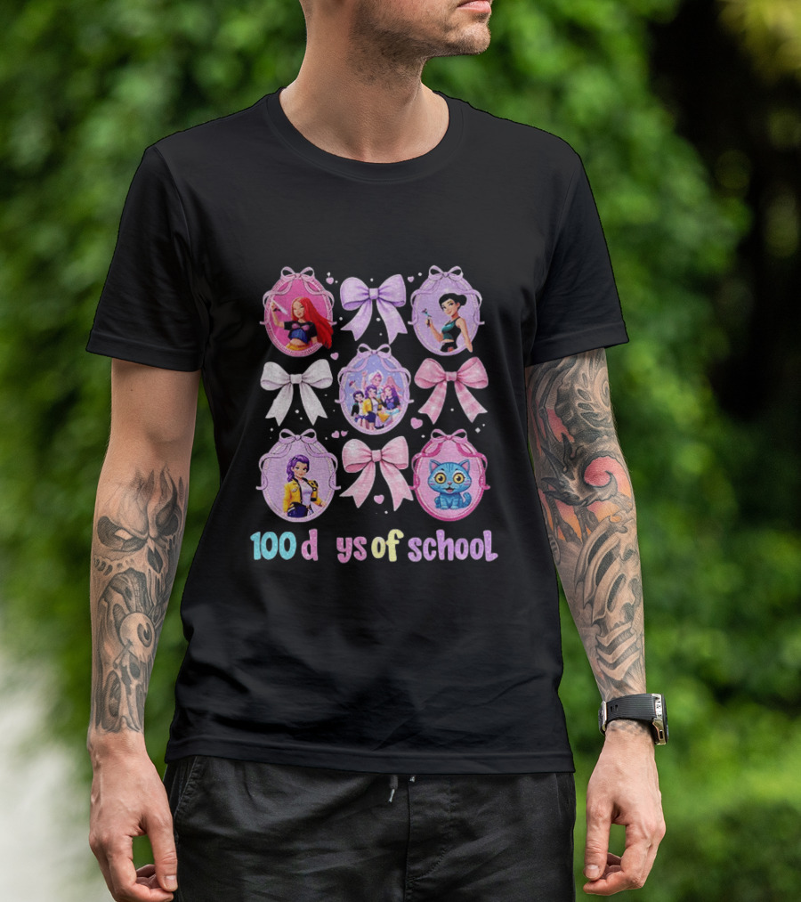 100 Days Of School Girls Bands Hunter Saja Bows And Characters T-Shirt