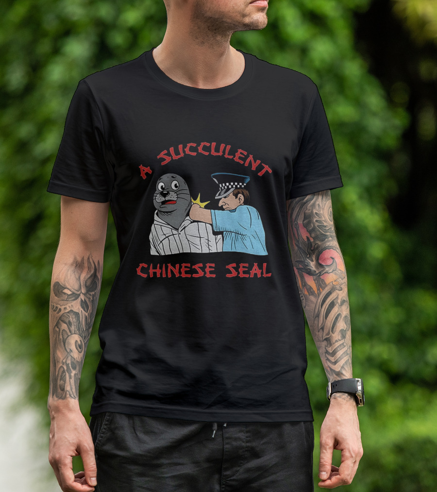 A Succulent Chinese Seal Cartoon Police Officer Humor T-Shirt