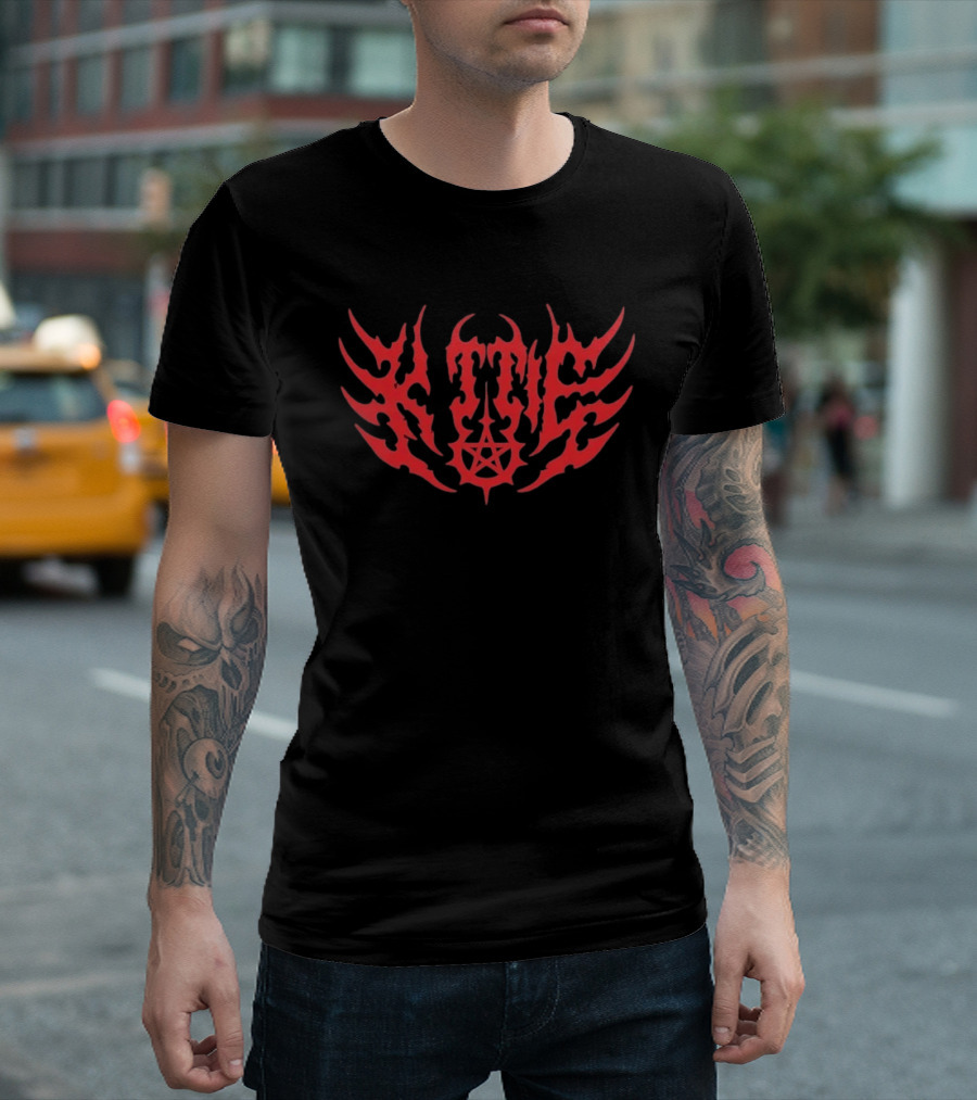 Kittie Red Flame Death Metal Pentagram T-Shirt