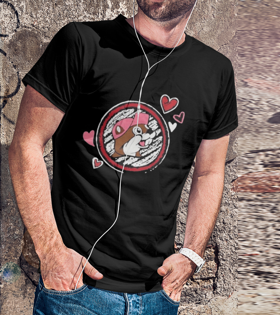 Buc Ee's Valentine's Beaver With Hearts And Cap T-Shirt