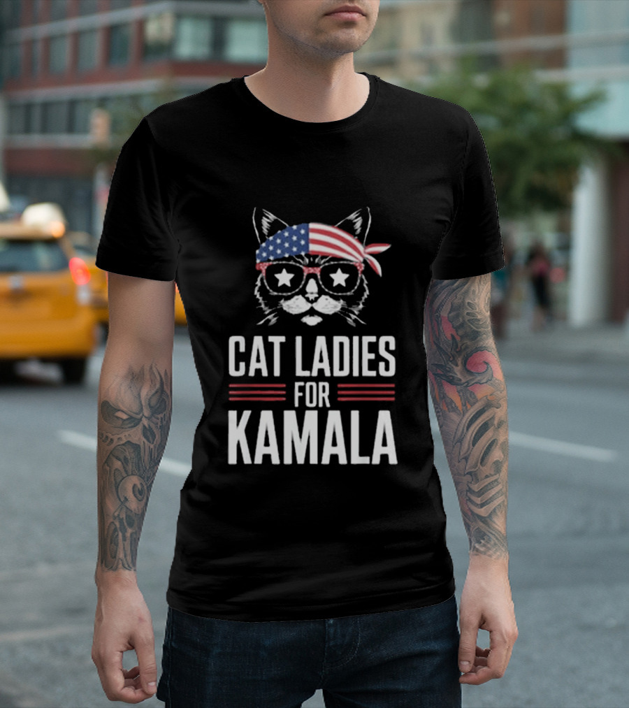 Cat Ladies For Kamala American Flag Cat 2024 President T-Shirt