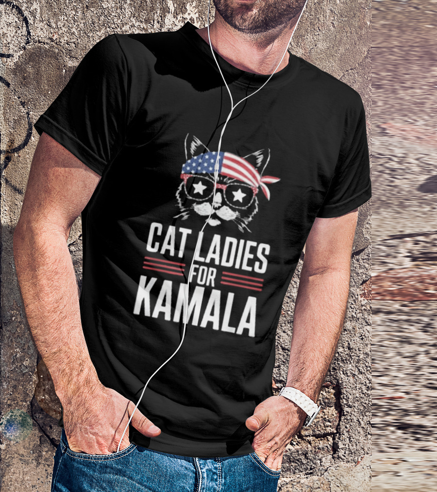 Cat Ladies For Kamala American Flag Cat 2024 President T-Shirt
