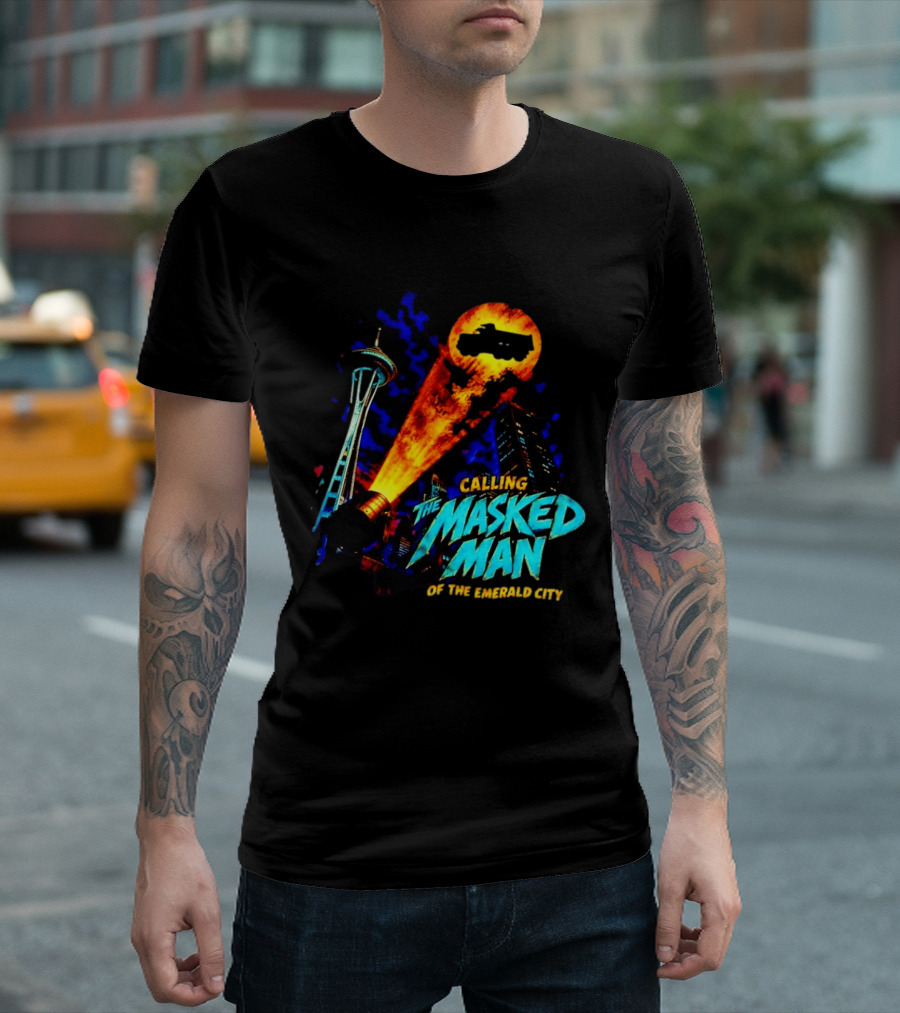 Calling The Masked Man Emerald City Space Needle T-Shirt
