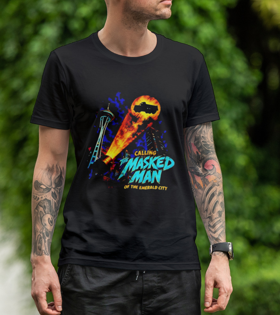 Calling The Masked Man Emerald City Space Needle T-Shirt