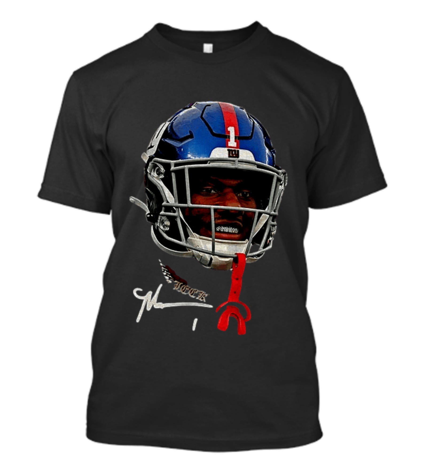 New York Giants Malik Nabers Helmet Big Head Signature T-Shirt