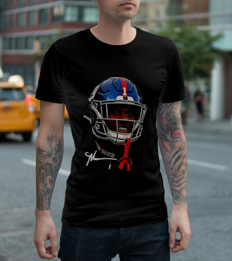 New York Giants Malik Nabers Helmet Big Head Signature T-Shirt