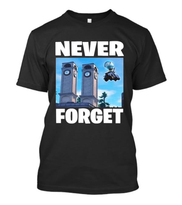 NEVER FORGET Twin Tilted Towers Fortnite Battle Bus T-Shirt