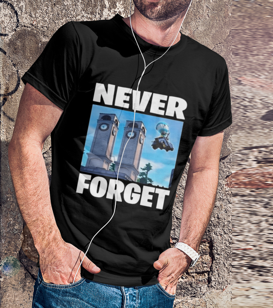 NEVER FORGET Twin Tilted Towers Fortnite Battle Bus T-Shirt