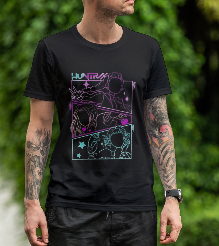 Huntrix Girls Kpop Demon Hunters Neon Manga T-Shirt