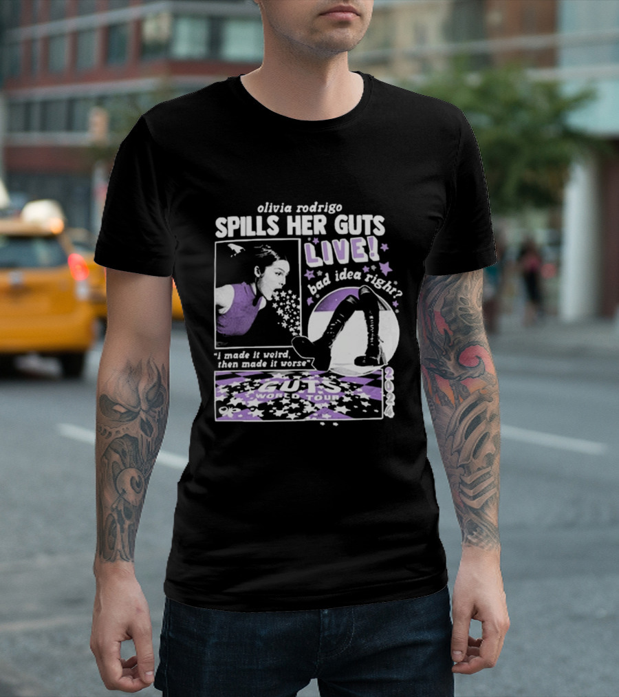 Olivia Rodrigo Spills Her Guts Live World Tour 2023 Bad Idea Right? T-Shirt