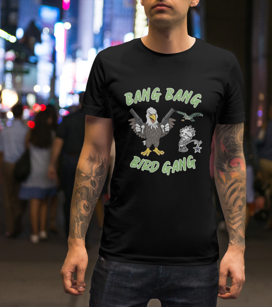 Bang Bang Bird Gang Eagle Guns Calvin Peeing Star T-Shirt