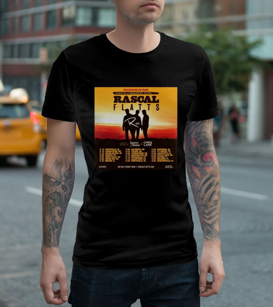 Celebrating 25 Years Life Is A Highway Tour Rascal Flatts Featuring Lauren Alaina Chris Lane T-Shirt