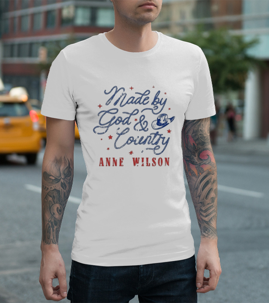 Anne Wilson Made By God And Country Red And Blue Stars T-Shirt