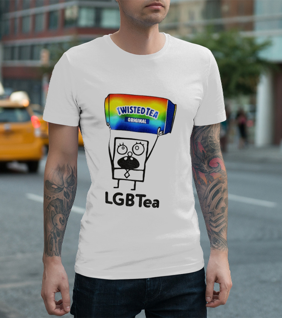 Doodlebob Holding Rainbow Twisted Tea Original LGBTea Pride LGBTQ+ T-Shirt