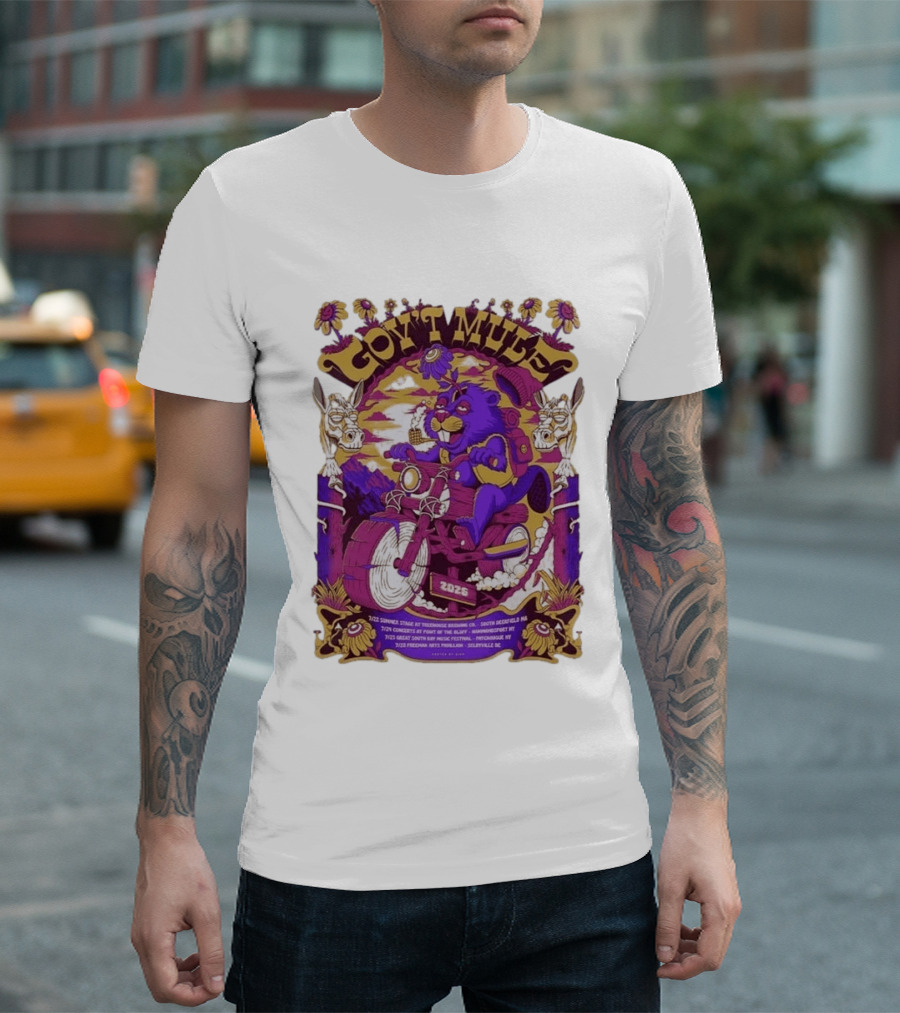 Gov't Mule Summer Tour 2026 Psychedelic Bear Riding Motorcycle Concert Dates And Locations T-Shirt