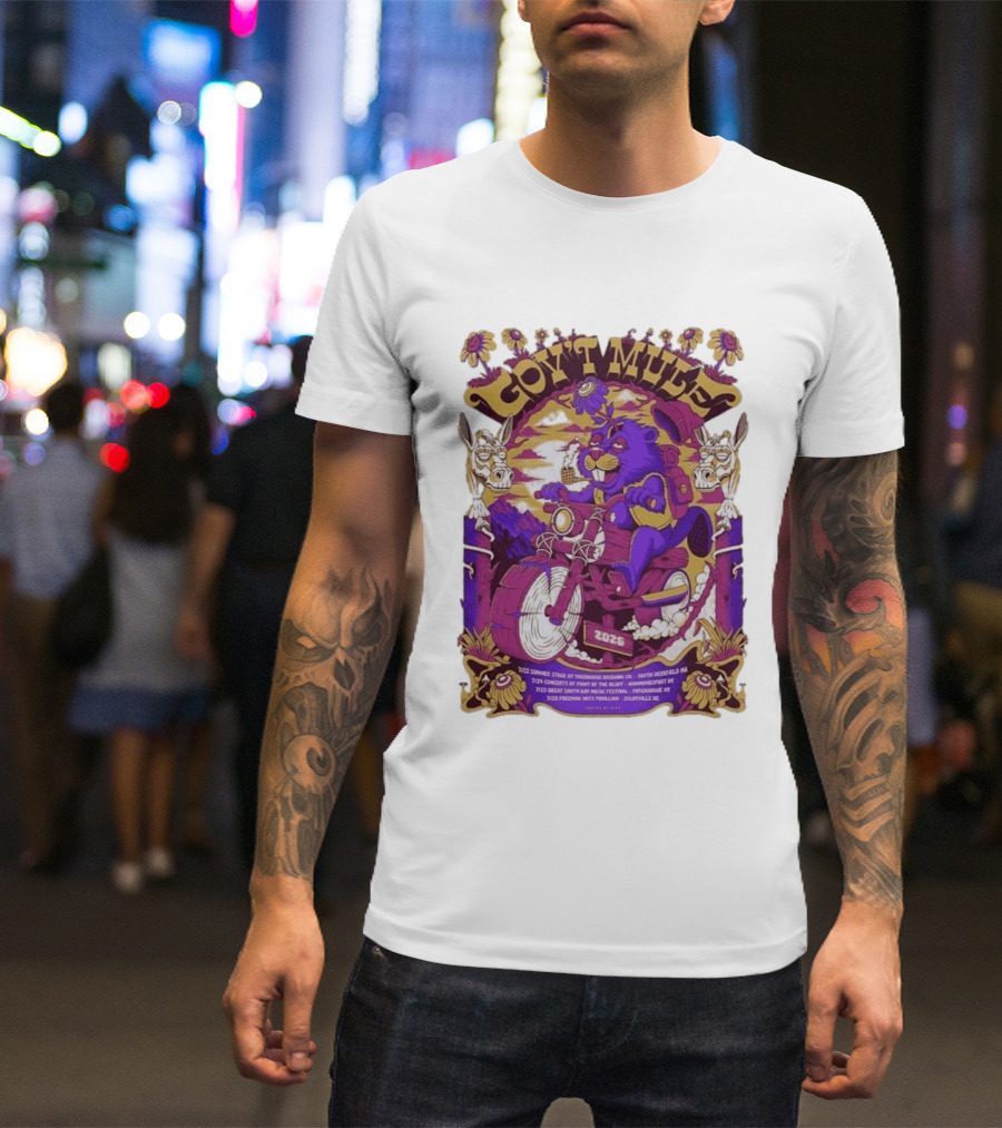 Gov't Mule Summer Tour 2026 Psychedelic Bear Riding Motorcycle Concert Dates And Locations T-Shirt