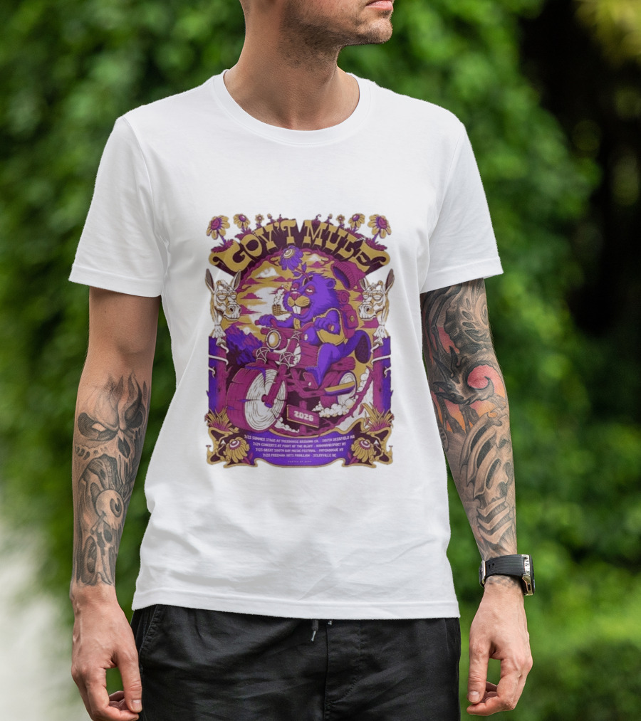 Gov't Mule Summer Tour 2026 Psychedelic Bear Riding Motorcycle Concert Dates And Locations T-Shirt