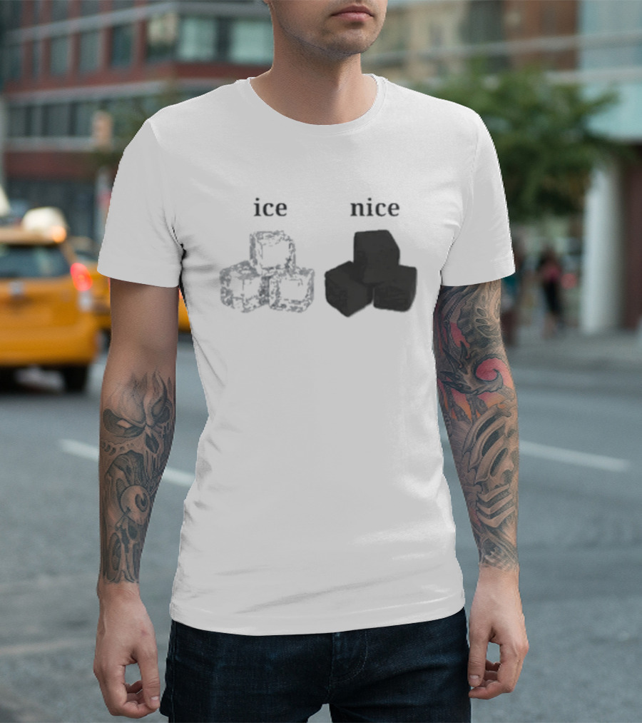Ice Vs Nice Cubes Playful Word T-Shirt