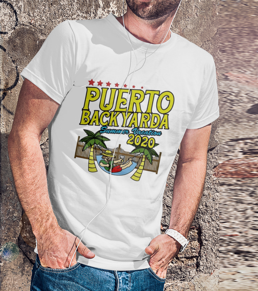 Puerto Backyarda Summer Vacation 2020 Relaxing Hammock Palm Trees Retro Cartoon T-Shirt