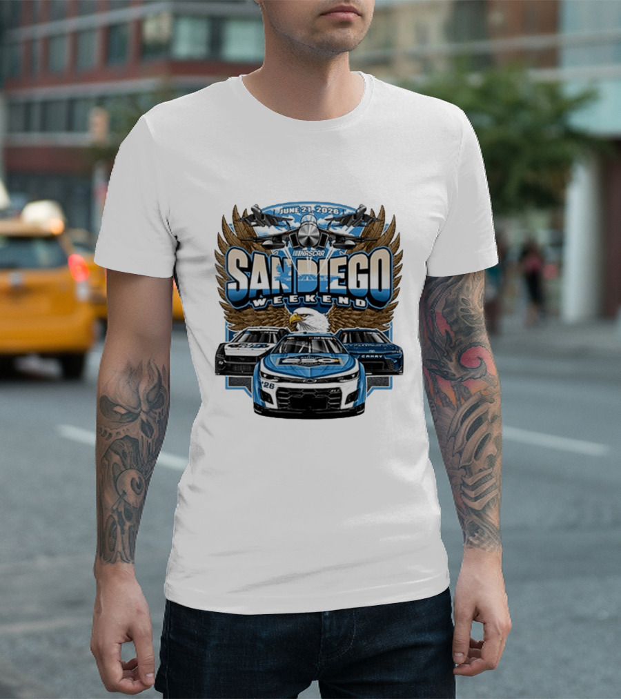 June 21 2026 NASCAR San Diego Weekend Americana Event Racing Cars And Eagle Wings T-Shirt