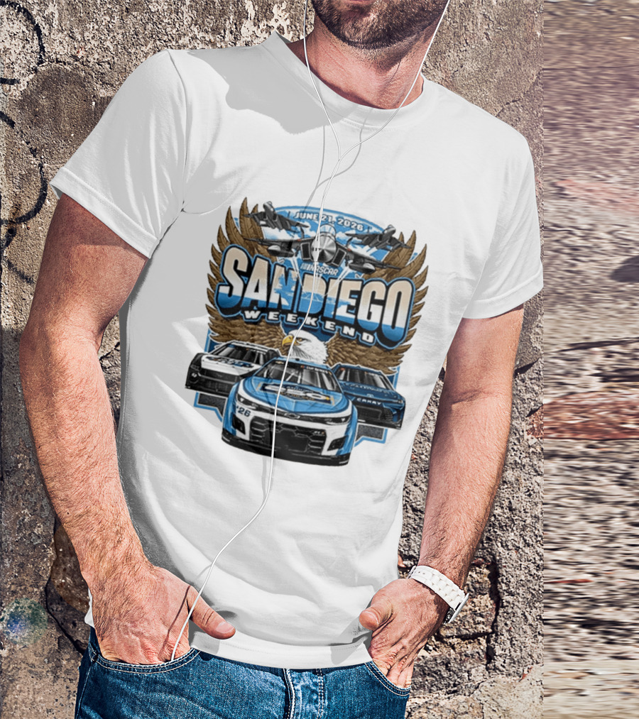 June 21 2026 NASCAR San Diego Weekend Americana Event Racing Cars And Eagle Wings T-Shirt