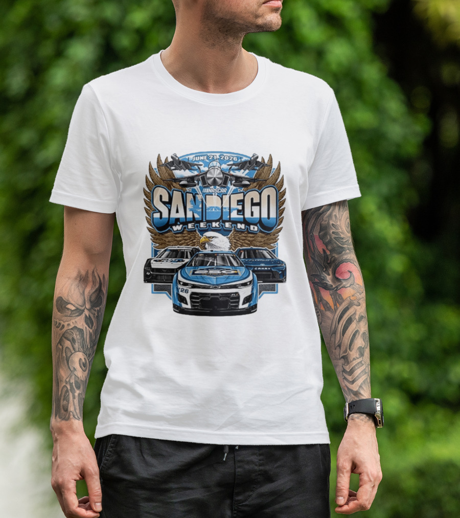 June 21 2026 NASCAR San Diego Weekend Americana Event Racing Cars And Eagle Wings T-Shirt
