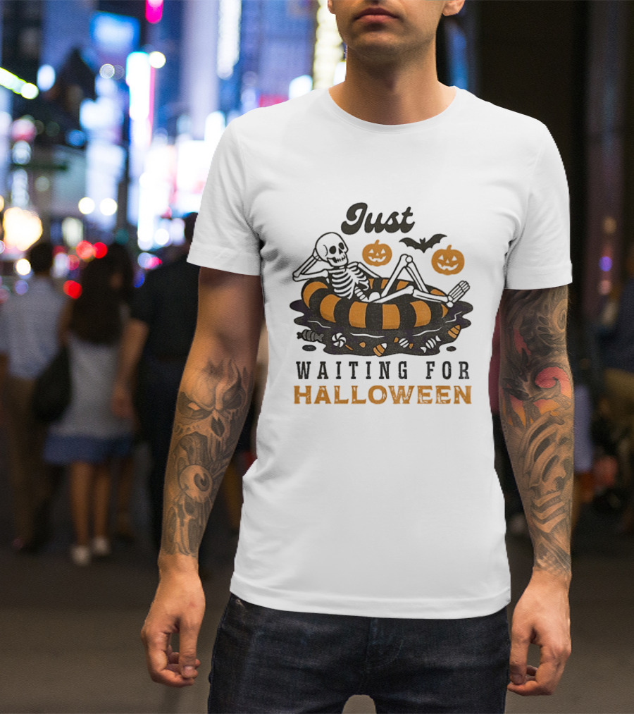 Just Waiting For Halloween Skeleton Beach 2025 T-Shirt