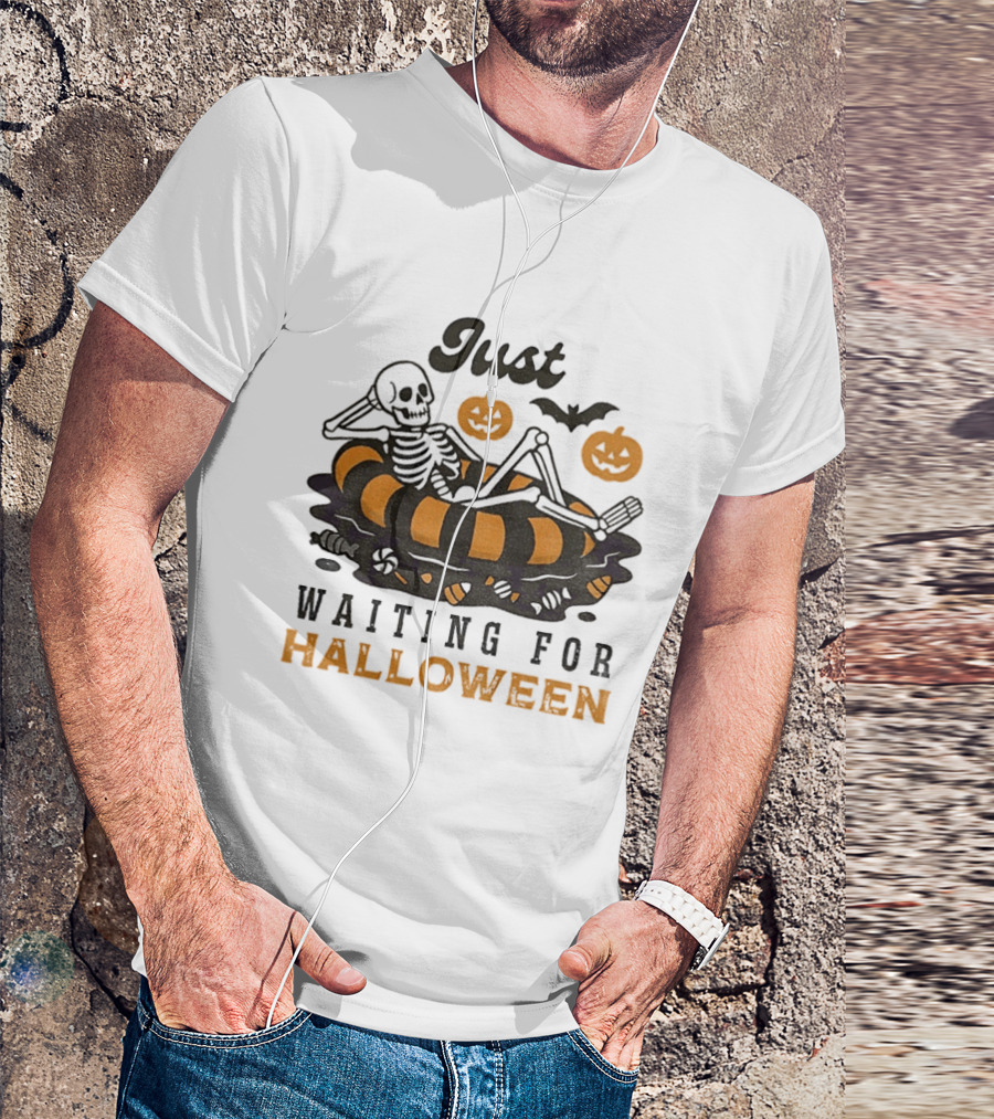 Just Waiting For Halloween Skeleton Beach 2025 T-Shirt