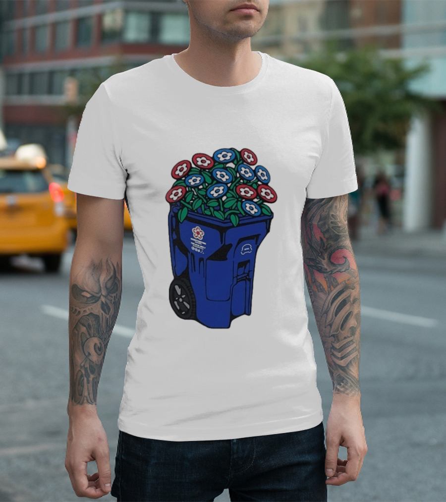 Vandy The Pink Trash Can Blue Recycling Bin Flowers T-Shirt