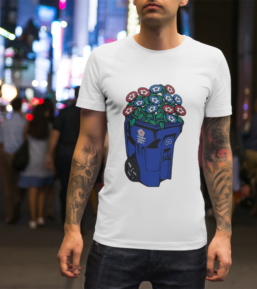 Vandy The Pink Trash Can Blue Recycling Bin Flowers T-Shirt
